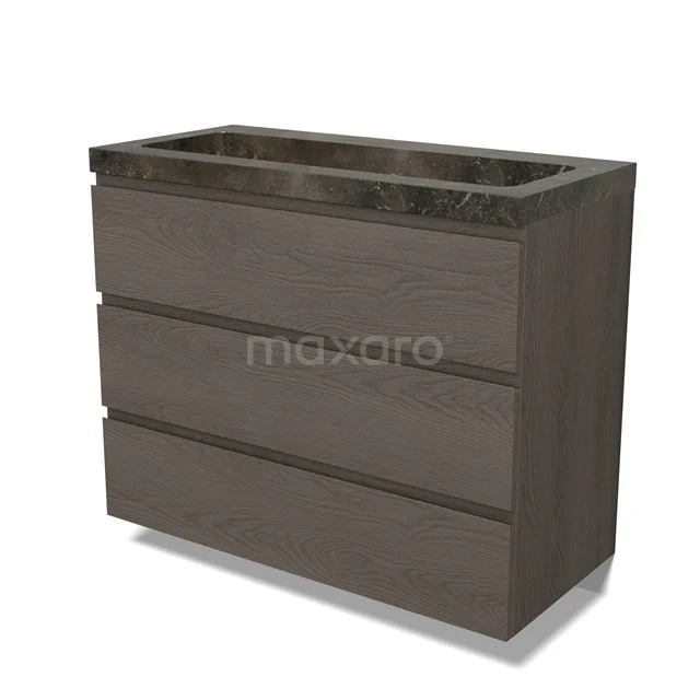 Modulo Vanity units with basin | 100 cm Dark brown oak Handle-less front Natural stone 3 drawers BMW19-02767