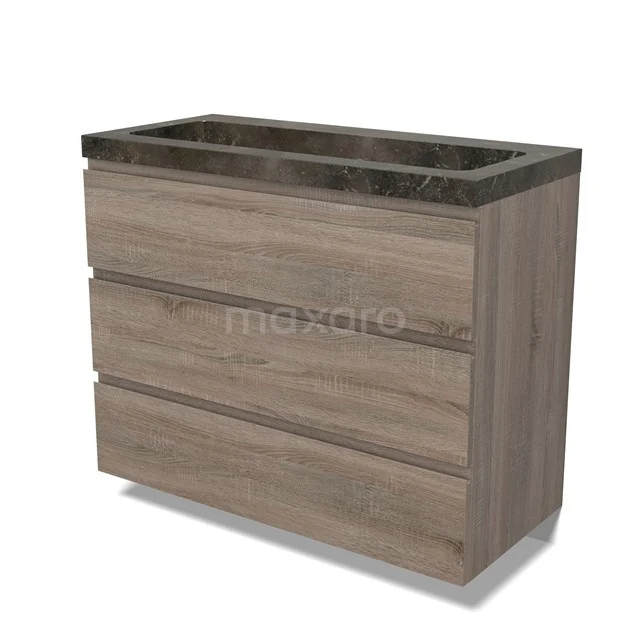 Modulo Vanity units with basin | 100 cm Oak Handle-less front Natural stone 3 drawers BMW19-02768