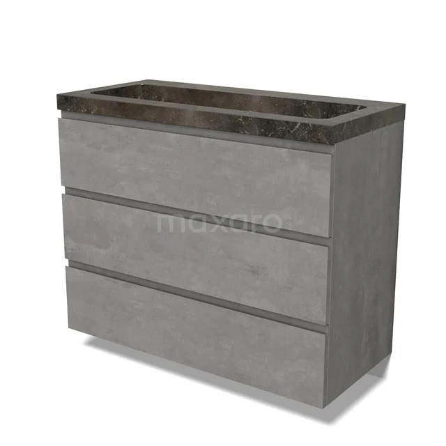 Modulo Vanity units with basin | 100 cm Light grey concrete Handle-less front Natural stone 3 drawers BMW19-02769