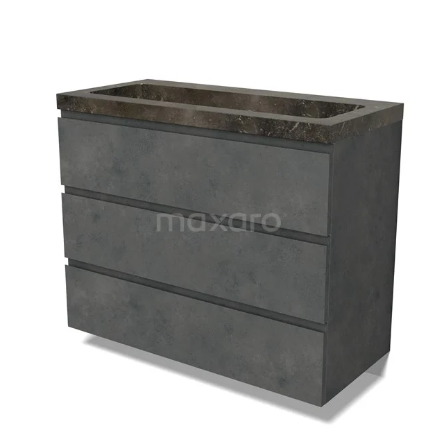Modulo Vanity units with basin | 100 cm Dark grey concrete Handle-less front Natural stone 3 drawers BMW19-02770