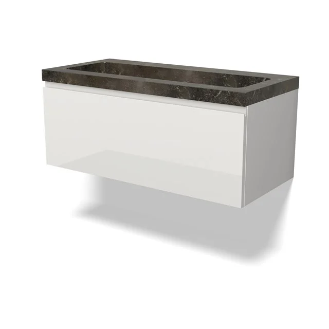 Modulo Vanity units with basin | 100 cm High-gloss white Handle-less front Natural stone 1 drawer BMW11-04653