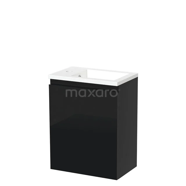 Modulo Pico Toiletmeubel met wastafel | 40 cm Hoogglans zwart Greeploos front Mineraalmarmer TMW10-00321