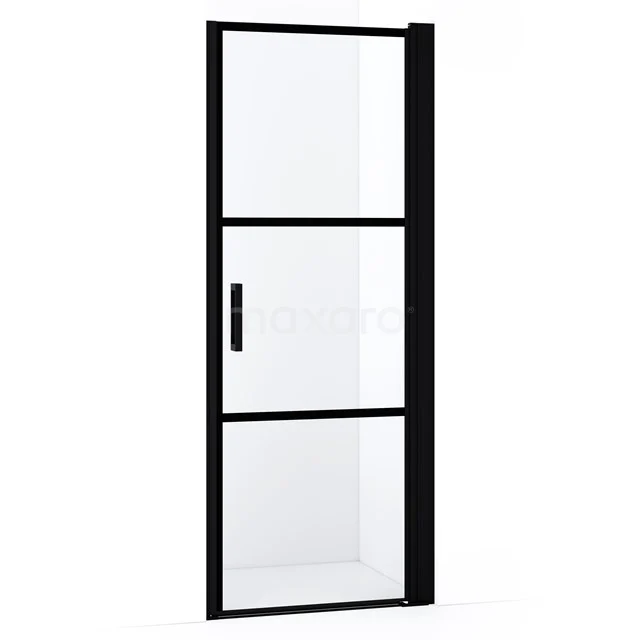 Diamond Duschtür | 80 cm Matt Schwarz Klar mit 4 schwarzen Streifen Drehtür DDA108128RMBN