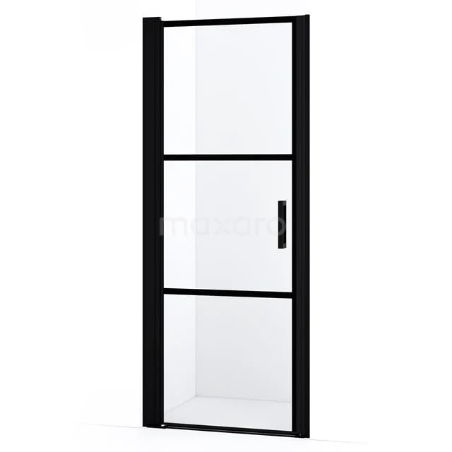 Diamond Duschtür | 75 cm Matt Schwarz Klar mit 4 schwarzen Streifen Drehtür DDA107228LMBN