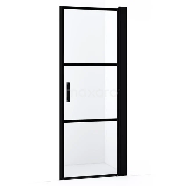 Diamond Duschtür | 75 cm Matt Schwarz Klar mit 4 schwarzen Streifen Drehtür DDA107138RMBN