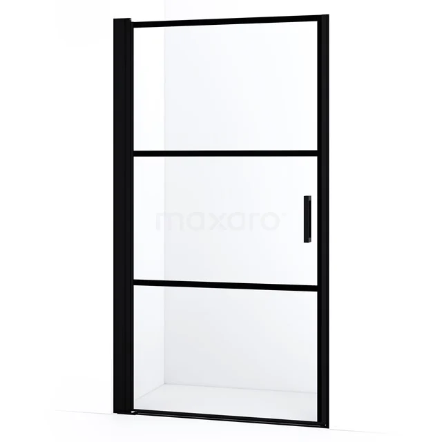 Diamond Shower door | 100 cm Matte black Clear with 4 black stripes Pivot door DDA110128LMBN
