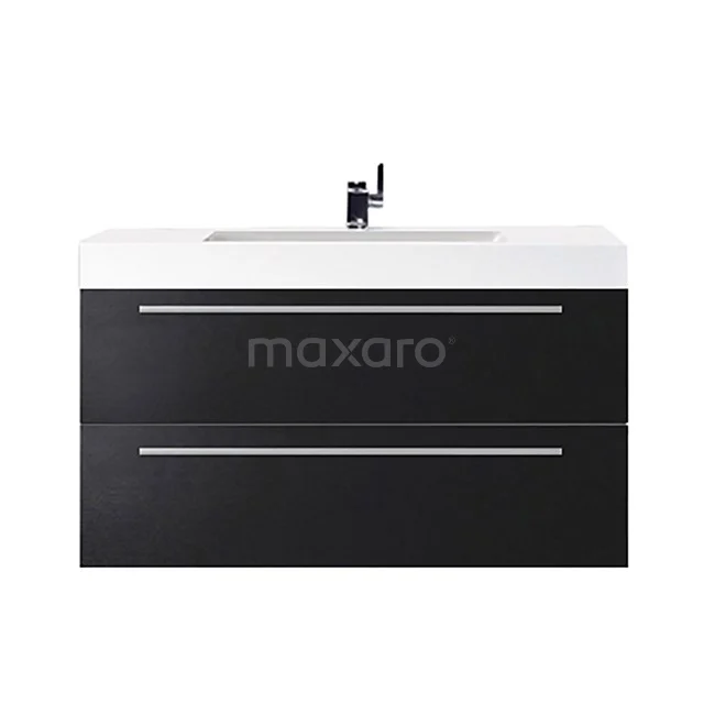 Canto Vanity units with basin | 100 cm Matte black front Mineral marble 2 Stacked drawers F02-100012112 Black bathroom unit with white vanity units with basin, two wide drawers and modern design, ideal for stylish bathroom design.