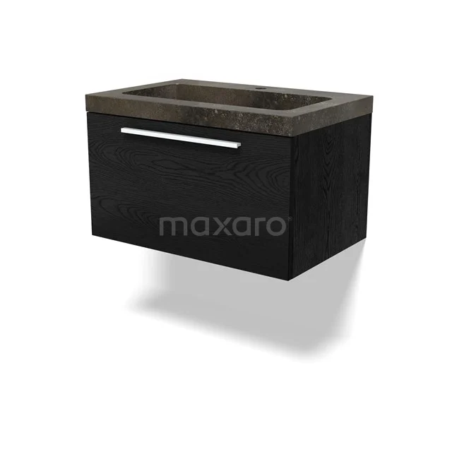 Modulo Vanity units with basin | 70 cm Black oak Flat front Natural stone 1 drawer BMW11-04590