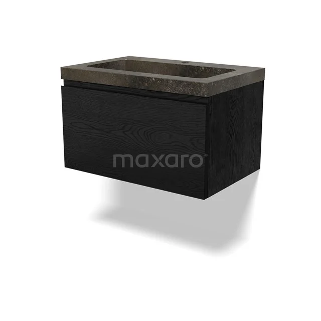 Modulo Vanity units with basin | 70 cm Black oak Handle-less front Natural stone 1 drawer BMW11-04596