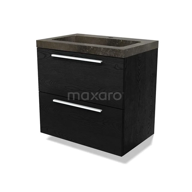 Modulo Waschtische | 70 cm Schwarze Eiche Flach front Naturstein 2 übereinanderliegende Schubladen BMW17-04761