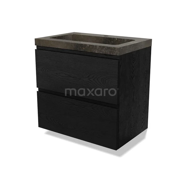 Modulo Waschtische | 70 cm Schwarze Eiche Grifflos front Naturstein 2 übereinanderliegende Schubladen BMW17-04767