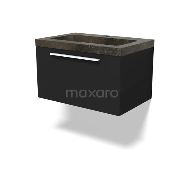 Modulo Vanity units with basin | 70 cm Matte black Flat front Natural stone 1 drawer BMW11-04614