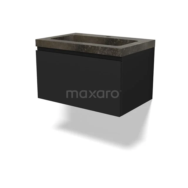 Modulo Vanity units with basin | 70 cm Matte black Handle-less front Natural stone 1 drawer BMW11-04616