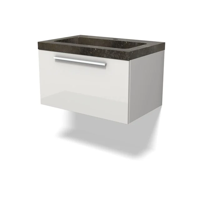 Modulo Vanity units with basin | 70 cm High-gloss white Flat front Natural stone 1 drawer BMW11-04620
