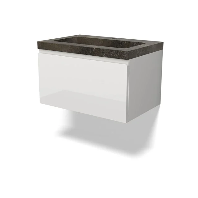 Modulo Bathroom furniture with sink | 70 cm High-gloss white Handle-less front Natural stone 1 drawer BMW11-04622