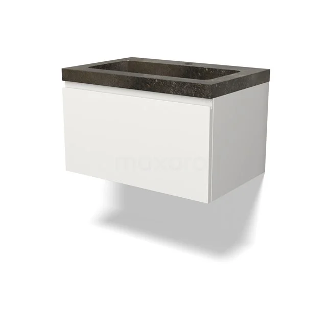 Modulo Vanity units with basin | 70 cm Matte white Handle-less front Natural stone 1 drawer BMW11-04625