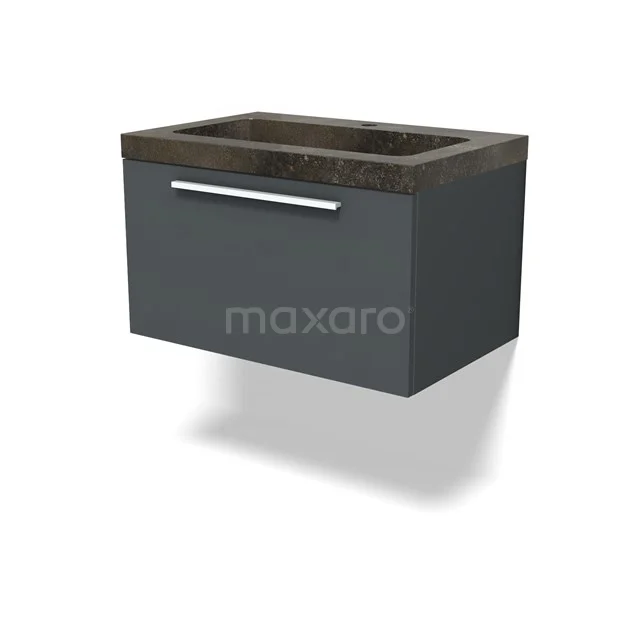 Modulo Vanity units with basin | 70 cm Dark grey Flat front Natural stone 1 drawer BMW11-04626