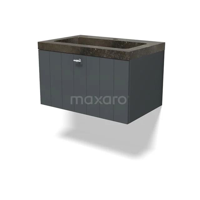 Modulo Vanity units with basin | 70 cm Dark grey Slat front Natural stone 1 drawer BMW11-04627