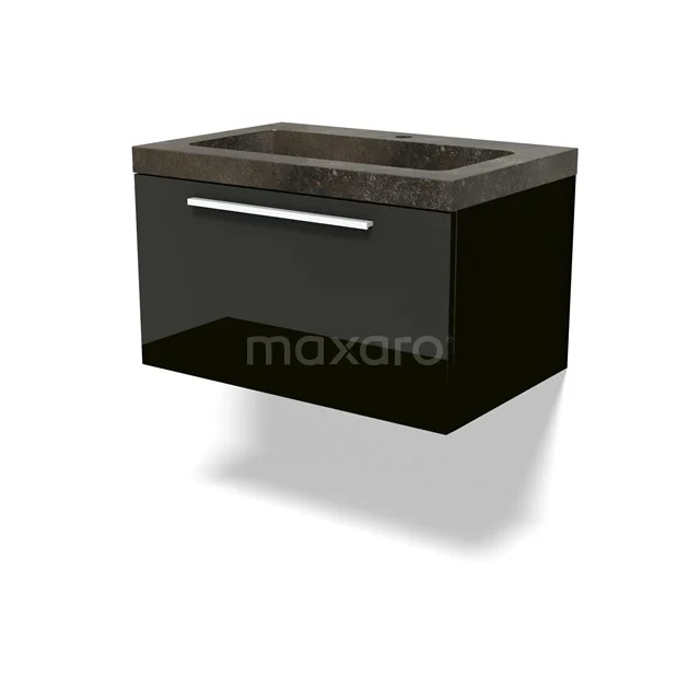 Modulo Vanity units with basin | 70 cm High-gloss black Flat front Natural stone 1 drawer BMW11-04629
