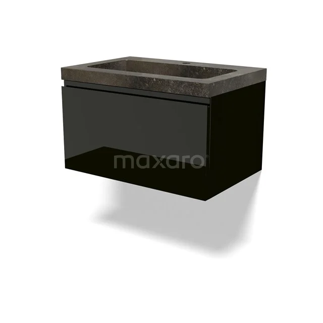 Modulo Vanity units with basin | 70 cm High-gloss black Handle-less front Natural stone 1 drawer BMW11-04630