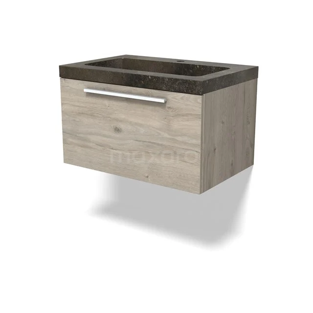 Modulo Vanity units with basin | 70 cm Light grey oak Flat front Natural stone 1 drawer BMW11-04633
