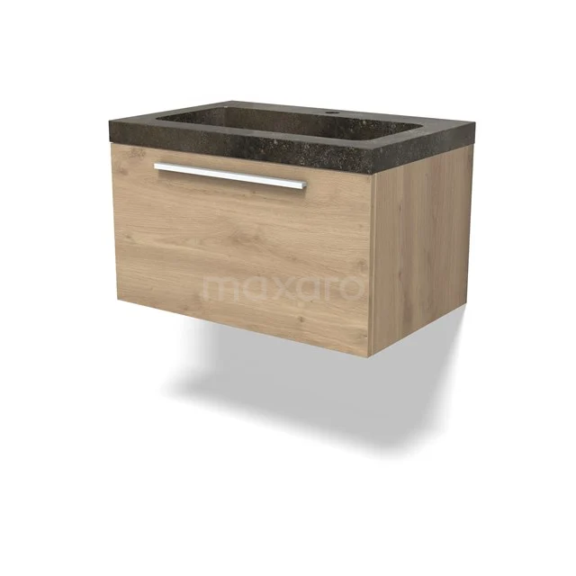 Modulo Vanity units with basin | 70 cm Light brown oak Flat front Natural stone 1 drawer BMW11-04635