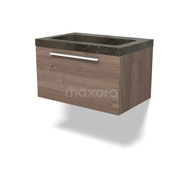 Modulo Vanity units with basin | 70 cm Mid brown oak Flat front Natural stone 1 drawer BMW11-04637