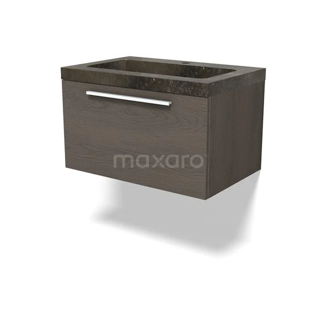 Modulo Vanity units with basin | 70 cm Dark brown oak Flat front Natural stone 1 drawer BMW11-04639