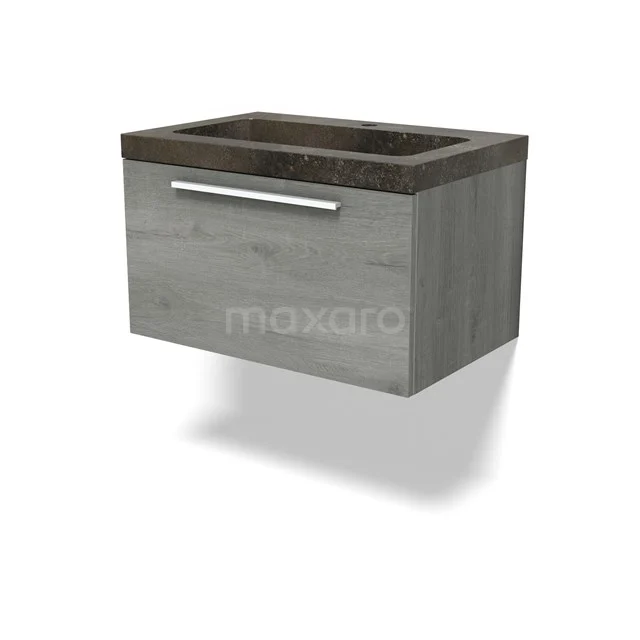 Modulo Vanity units with basin | 70 cm Grey oak Flat front Natural stone 1 drawer BMW11-04641