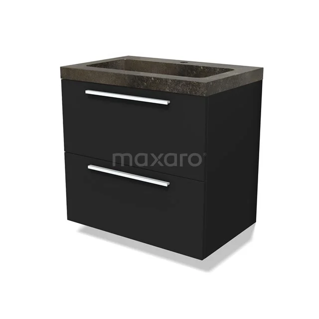 Modulo Bathroom furniture with sink | 70 cm Matte black Flat front Natural stone 2 Stacked drawers BMW17-04785