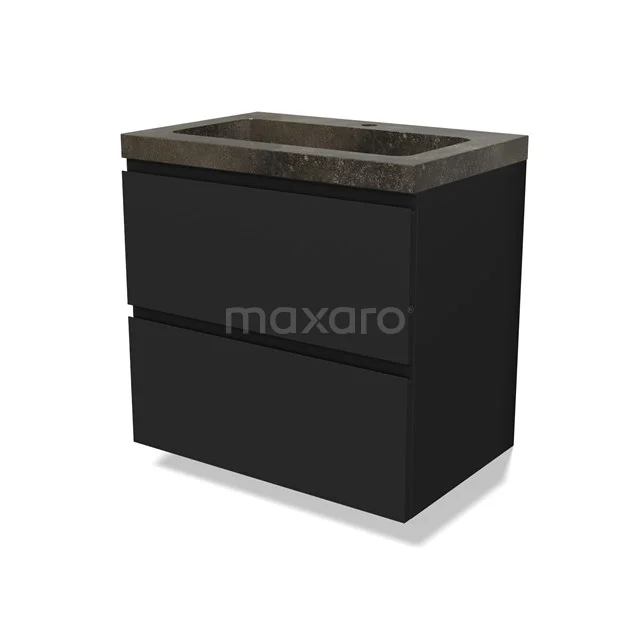 Modulo Waschtische | 70 cm Matt Schwarz Grifflos front Naturstein 2 übereinanderliegende Schubladen BMW17-04787