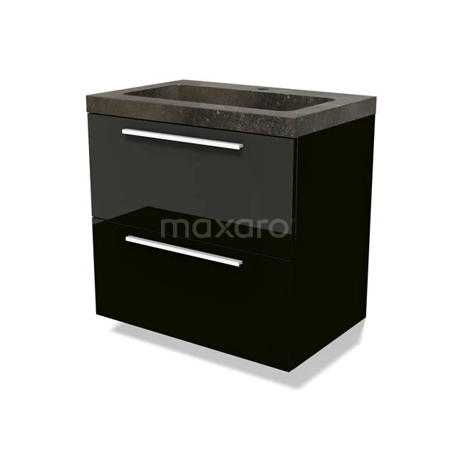 Modulo Waschtische | 70 cm Hochglanz Schwarz Flach front Naturstein 2 übereinanderliegende Schubladen BMW17-04797