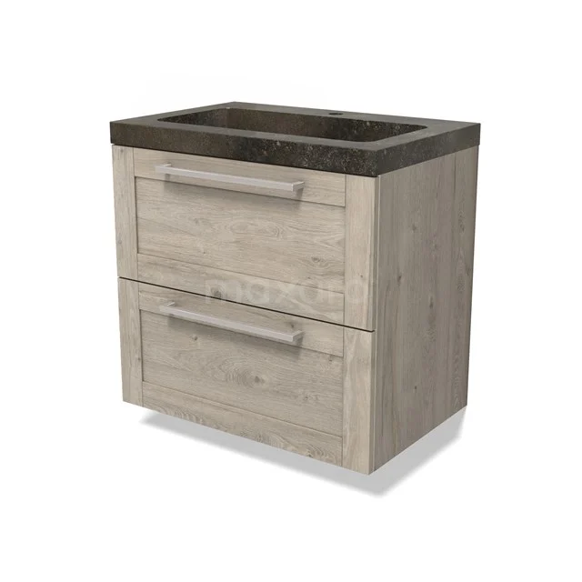 Modulo Bathroom furniture with sink | 70 cm Light grey oak Bordered front Natural stone 2 Stacked drawers BMW17-04802