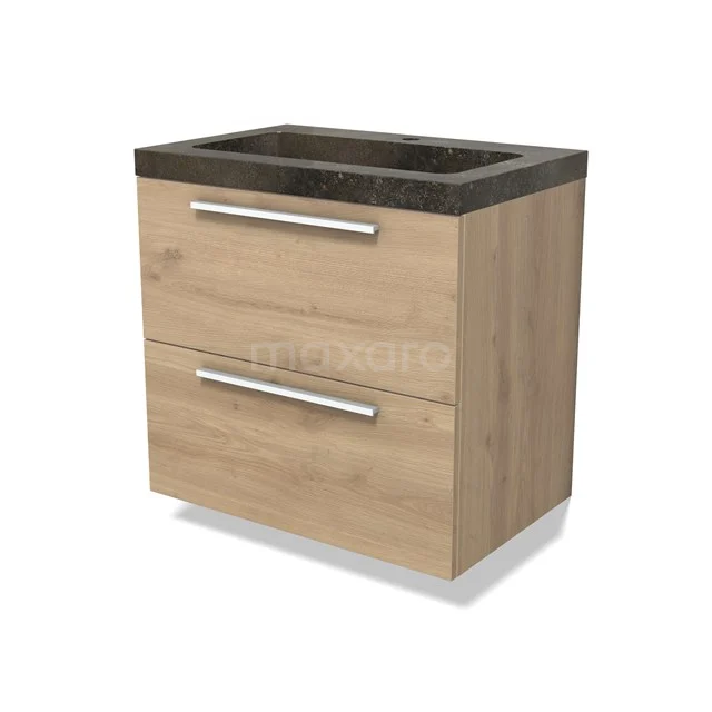 Modulo Bathroom furniture with sink | 70 cm Light brown oak Flat front Natural stone 2 Stacked drawers BMW17-04803