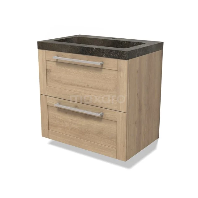 Modulo Bathroom furniture with sink | 70 cm Light brown oak Bordered front Natural stone 2 Stacked drawers BMW17-04804
