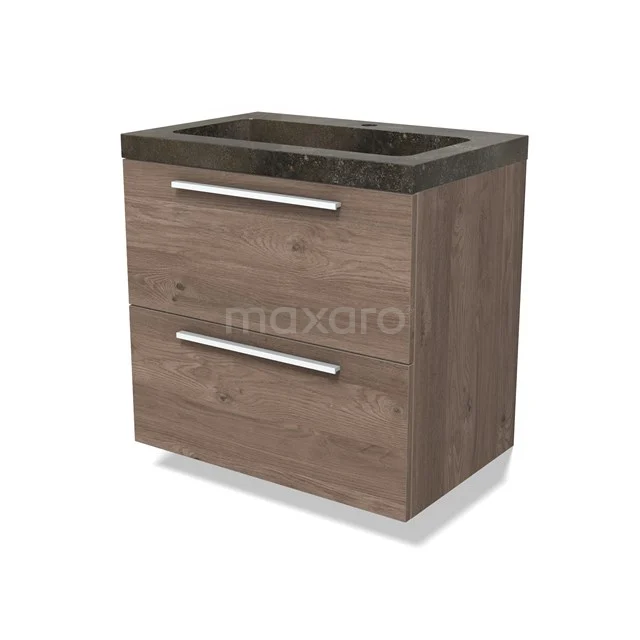 Modulo Bathroom furniture with sink | 70 cm Mid brown oak Flat front Natural stone 2 Stacked drawers BMW17-04805