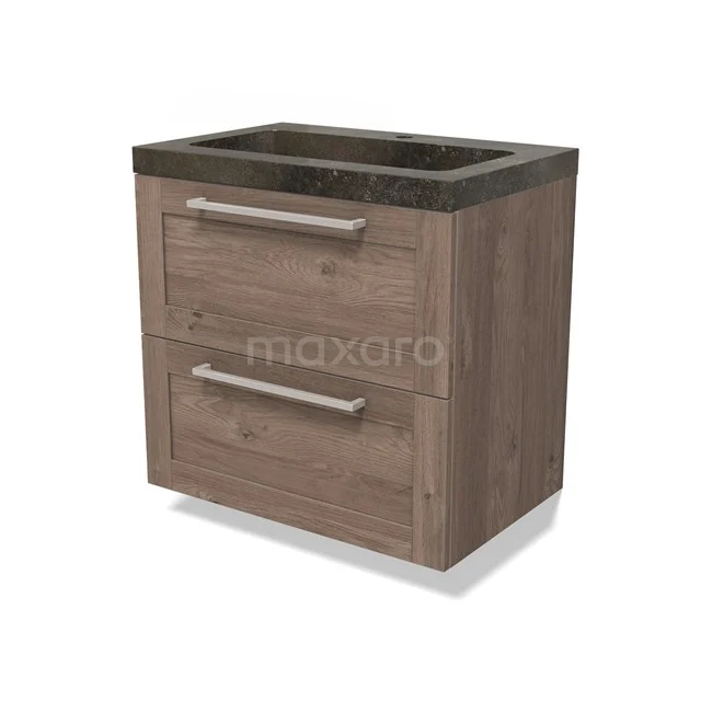 Modulo Vanity units with basin | 70 cm Mid brown oak Frame front Natural stone 2 Stacked drawers BMW17-04806