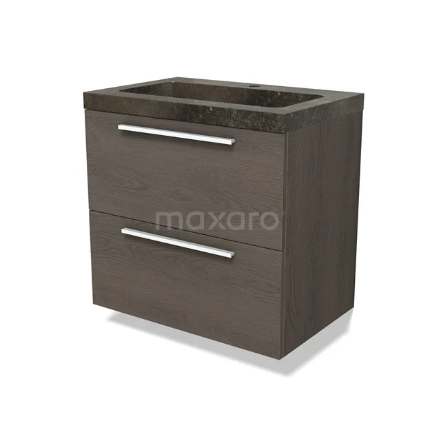 Modulo Bathroom furniture with sink | 70 cm Dark brown oak Flat front Natural stone 2 Stacked drawers BMW17-04807