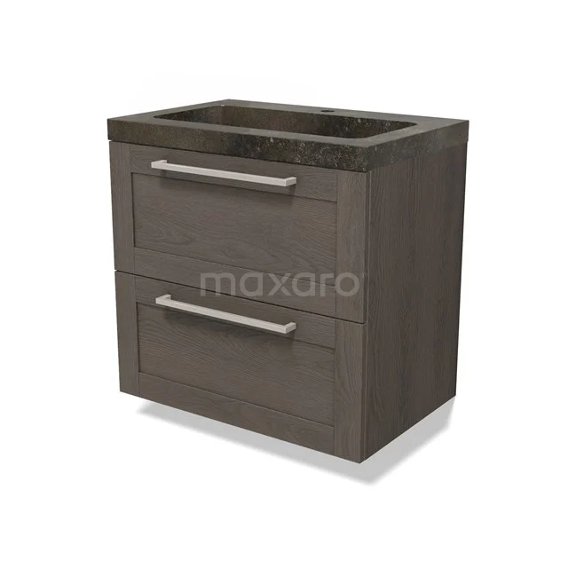 Modulo Vanity units with basin | 70 cm Dark brown oak Frame front Natural stone 2 Stacked drawers BMW17-04808