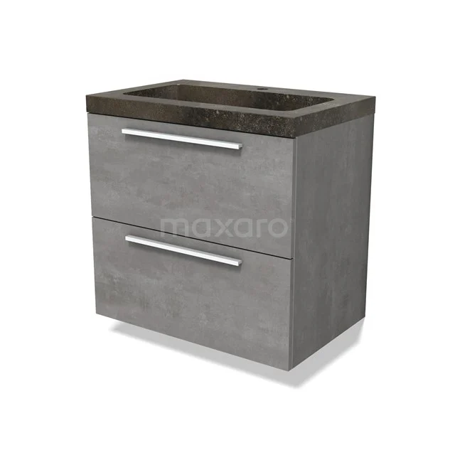 Modulo Vanity units with basin | 70 cm Light grey concrete Flat front Natural stone 2 Stacked drawers BMW17-04809