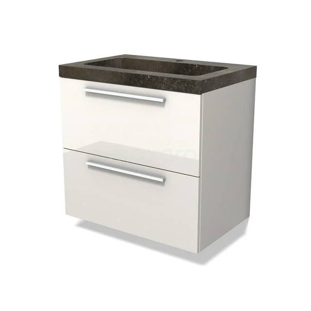 Modulo Bathroom furniture with sink | 70 cm High-gloss white Flat front Natural stone 2 Stacked drawers BMW17-04811