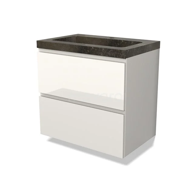 Modulo Bathroom furniture with sink | 70 cm High-gloss white Handle-less front Natural stone 2 Stacked drawers BMW17-04813