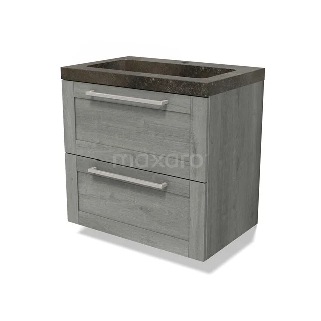 Modulo Bathroom furniture with sink | 70 cm Grey oak Bordered front Natural stone 2 Stacked drawers BMW17-04815