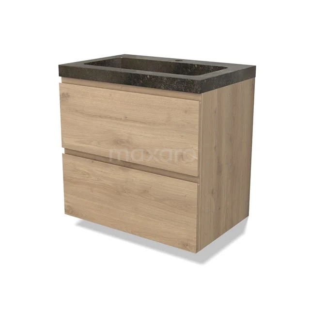 Modulo Bathroom furniture with sink | 70 cm Light brown oak Handle-less front Natural stone 2 Stacked drawers BMW17-04816