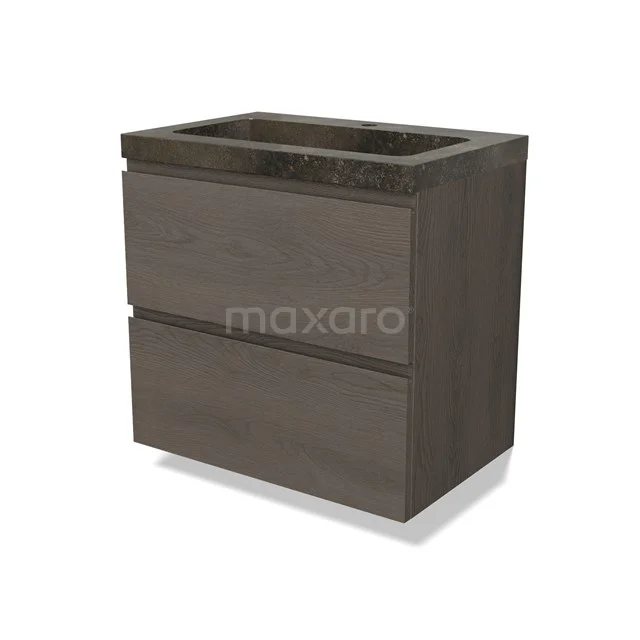 Modulo Bathroom furniture with sink | 70 cm Dark brown oak Handle-less front Natural stone 2 Stacked drawers BMW17-04818