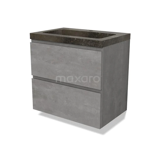 Modulo Bathroom furniture with sink | 70 cm Light grey concrete Handle-less front Natural stone 2 Stacked drawers BMW17-04820