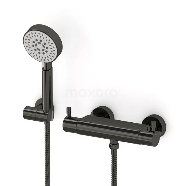 Radius exposed shower mixer set | Black chrome Thermostatic mixer with handheld shower 5 positions AOB55-00006