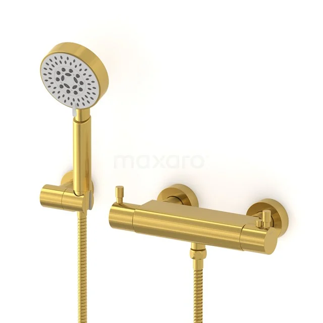 Radius exposed shower mixer set | Gold Thermostatic mixer with handheld shower 5 positions AOG55-00006