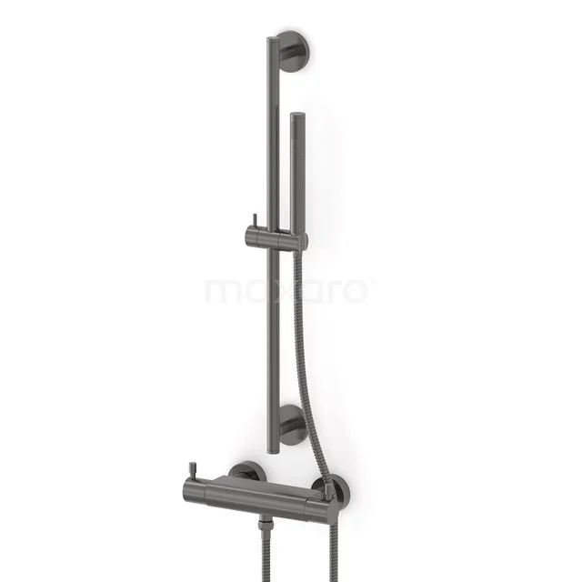 Radius exposed shower mixer set | Black metal Thermostatic mixer with handheld shower 1 position AOM55-00001