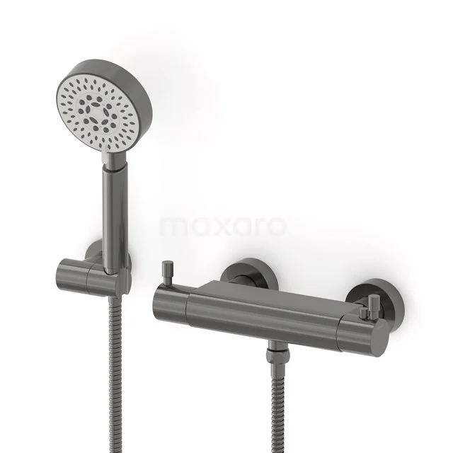 Radius exposed shower mixer set | Black metal Thermostatic mixer with handheld shower 5 positions AOM55-00006